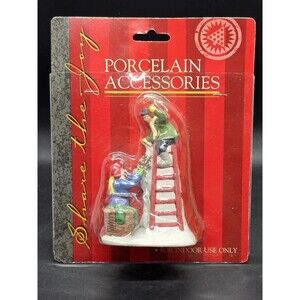Vtg Caldor Share the Joy Village Accessorie Man On Ladder Raising Star With Boy